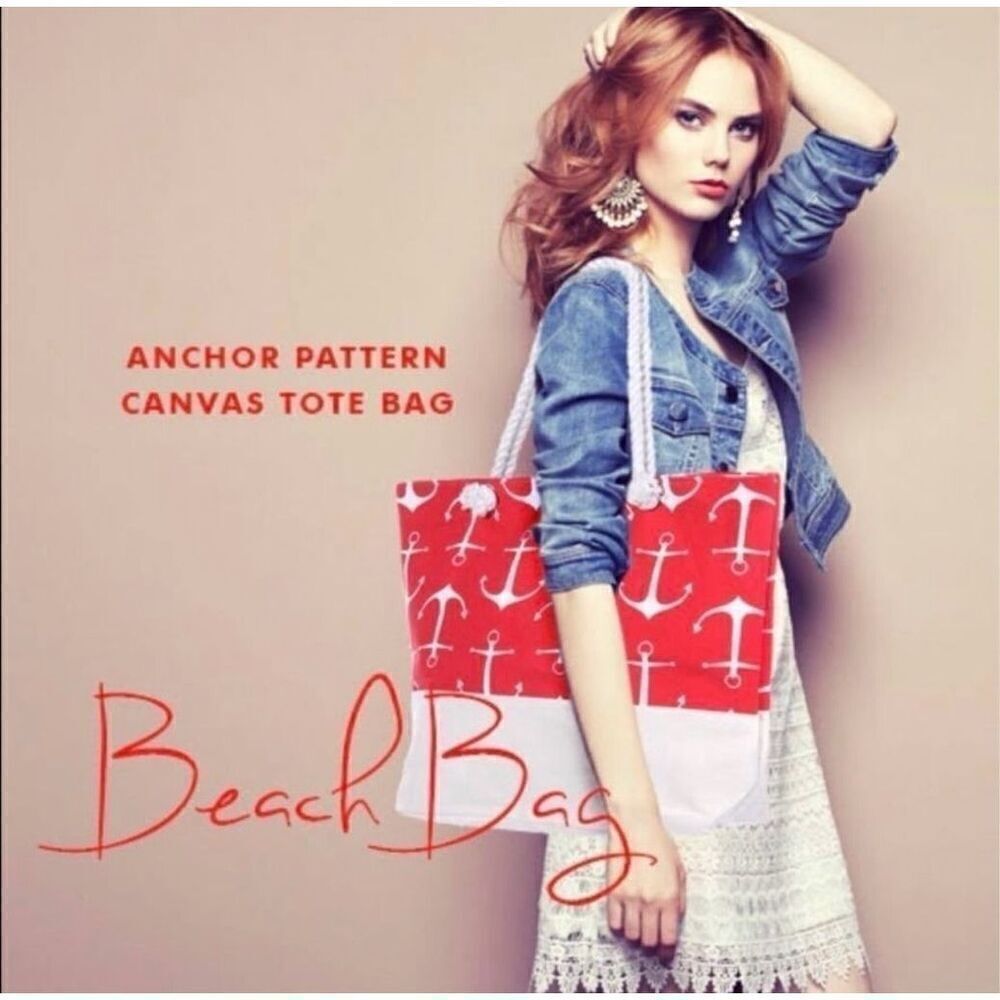 Brand New Boutique Printed Nautical Summer Anchor Large Canvas ToteโBeach Bag